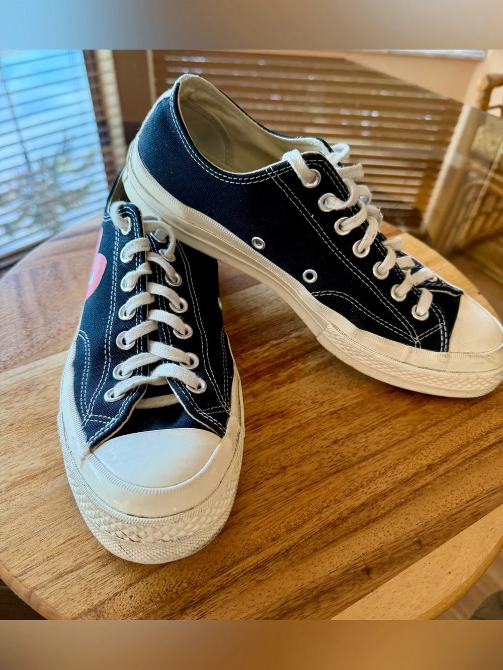 Converse Kids Black Low-Top Sneakers with Red Heart Logo